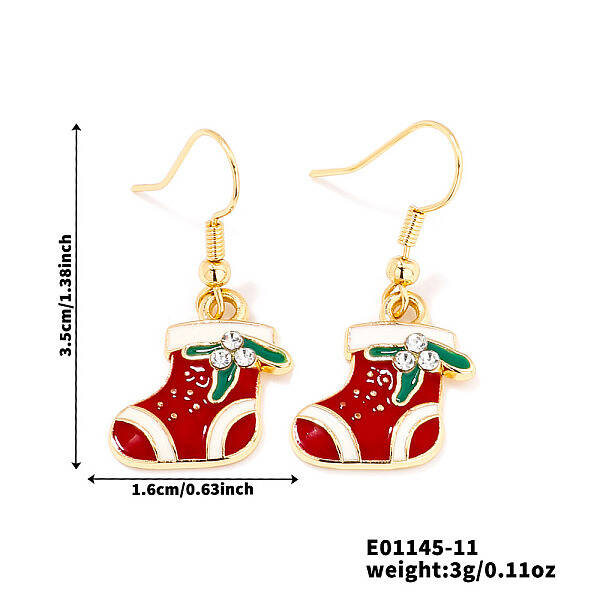 Christmas Theme Brass Christmas Stocking Dangle Earrings