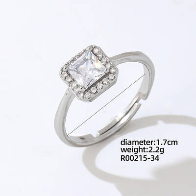 Rectangle Platinum Brass Adjustable Ring with Cubic Zirconia