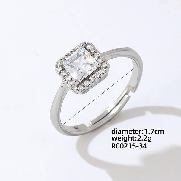 Rectangle Platinum Brass Adjustable Ring with Cubic Zirconia