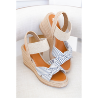 MIA Striped Bow Espadrille Wedge Sandal with Elastic Ankle Strap