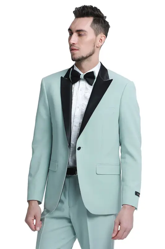 Mint Green Men's Wedding & Prom Tuxedo with One Button Peak Lapel