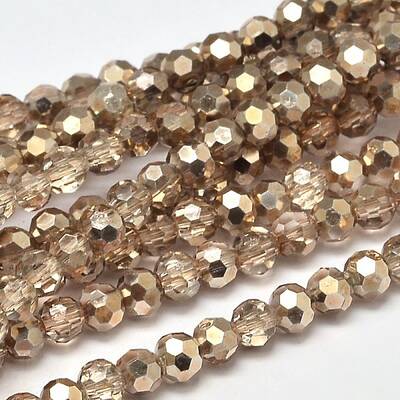 Faceted(32 Facets) Round Transparent Painted Glass Bead Strands