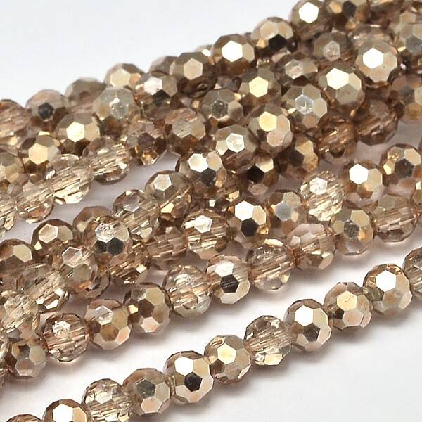 Faceted(32 Facets) Round Transparent Painted Glass Bead Strands