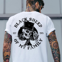 BLACK SHEEP OF MY FAMILY Skeleton Print Men's T-Shirt, Top Menswear, Cotton Tee Shirt Casual Streetwear