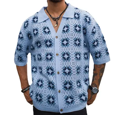Men's Summer Cool Knitted Short-Sleeve Shirt – Breathable Vacation Casualwear, Stylish & Versatile for Everyday Outfits