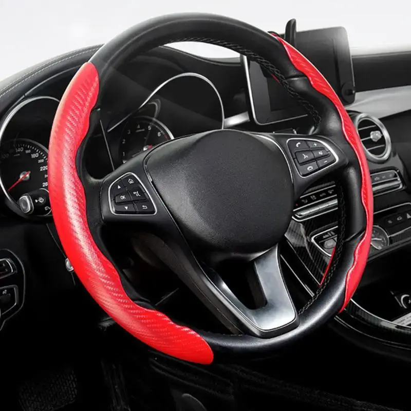 Car Steering Wheel Cover, Non-slip Car Steering Wheel Protective Cover, Carbon Fiber Pattern Protective Cover for 38cm Steeri...