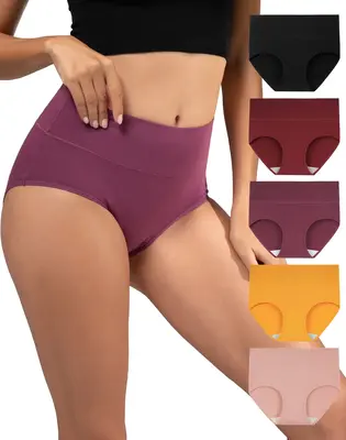INNERSY Women's High Waisted Cotton Panties 5-Pack, Soft & Breathable Underwear, Comfortable Full Coverage Briefs for Everyda...