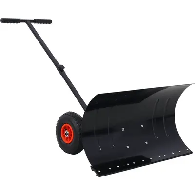 DOMISO Snow Shovel with Wheels, Fallen Leaves Shovel, Snow Pusher, Cushioned Adjustable Angle Handle Snow Removal Tool, 29\