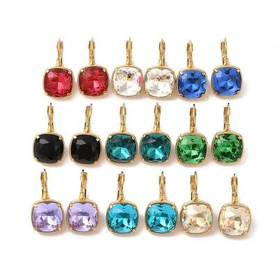 Ion Plating(IP) Glass Rectangle Leverback Earrings