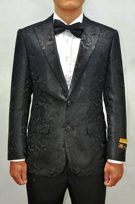 Black Floral Tuxedo - 2 button closure with a shawl lapel - All Black Floral Suit