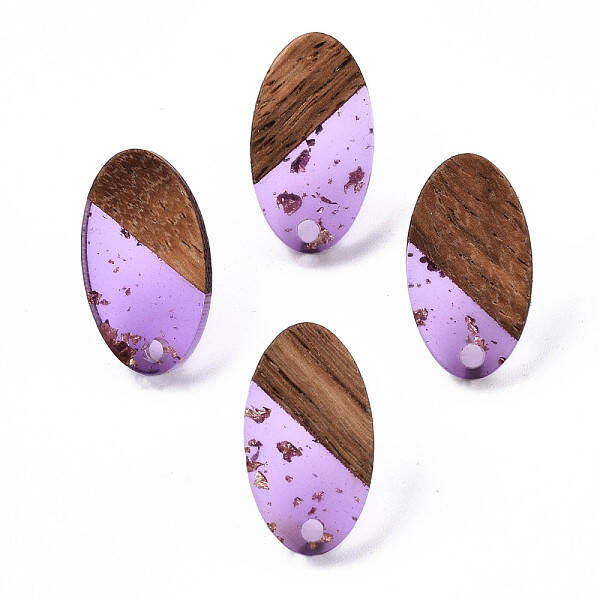 Transparent Resin & Walnut Wood Stud Earring Findings