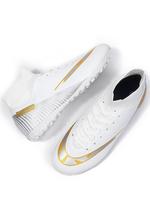 Men's Striped Pattern Lace Up Soccer Shoes, Breathable Comfortable High Top Football Shoes, Professional Training Shoes for O...