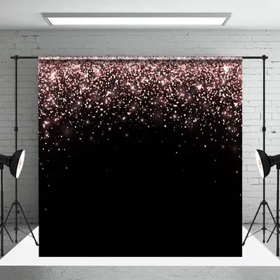 Black Rose Gold Falling Glitter Wedding Backdrop - Aperturee