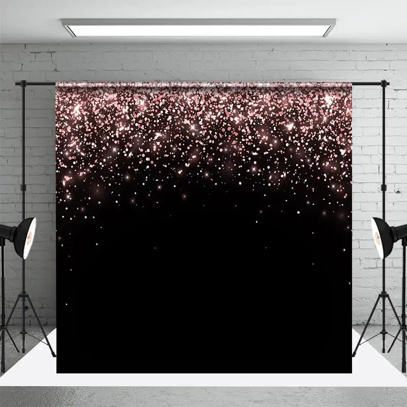Black Rose Gold Falling Glitter Wedding Backdrop - Aperturee