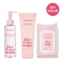The Face Shop Rice Water Bright Ultimate Makeup Removal Trio, Rice Water Bright Light Cleansing Oil, Rice Water Bright Cleans...