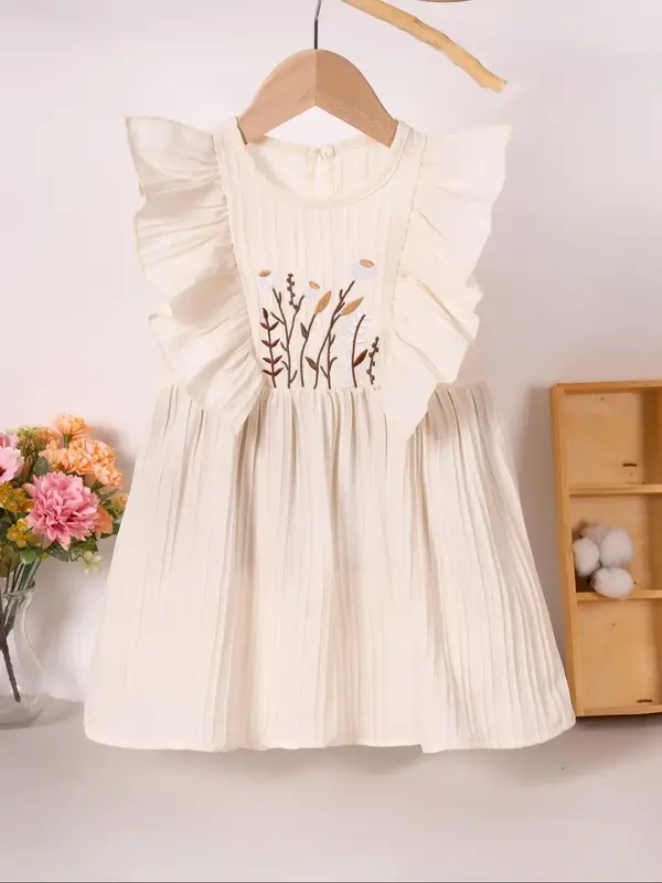 Toddler Girl's Floral Print Ruffle Trim Sweater Dress, Cute Sleeveless Round Neck Midi Dress for Summer, Kids Clothes for Dai...