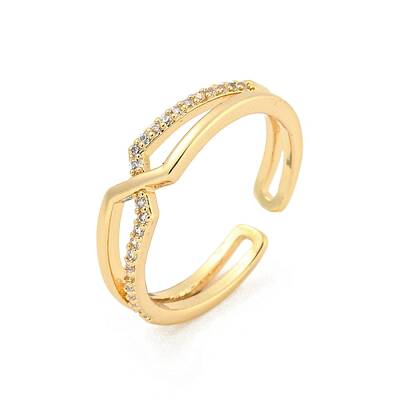 Cross Brass Micro Pave Clear Cubic Zirconia Open Cuff Rings