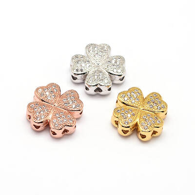 Clover Brass Micro Pave Cubic Zirconia Beads