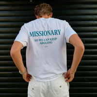 Missionary So We Can Keep Arguing Shirt, Funny Graphic Tee for Couples, White Cotton Streetwear 2025, Ironic Humor T-Shirt fo...