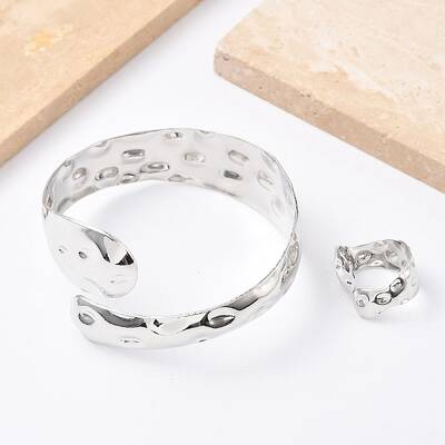 Snake Shape Hammered Iron Cuff Bangle & Ring