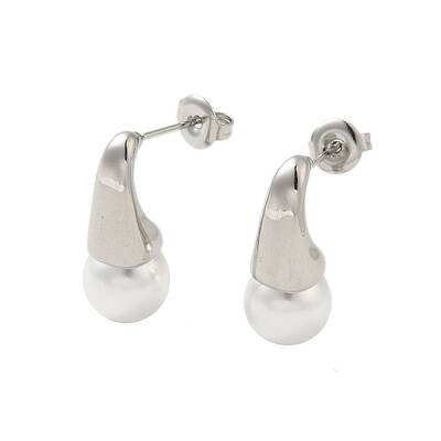 304 Stainless Steel Shell Pearl Round Stud Earrings for Women