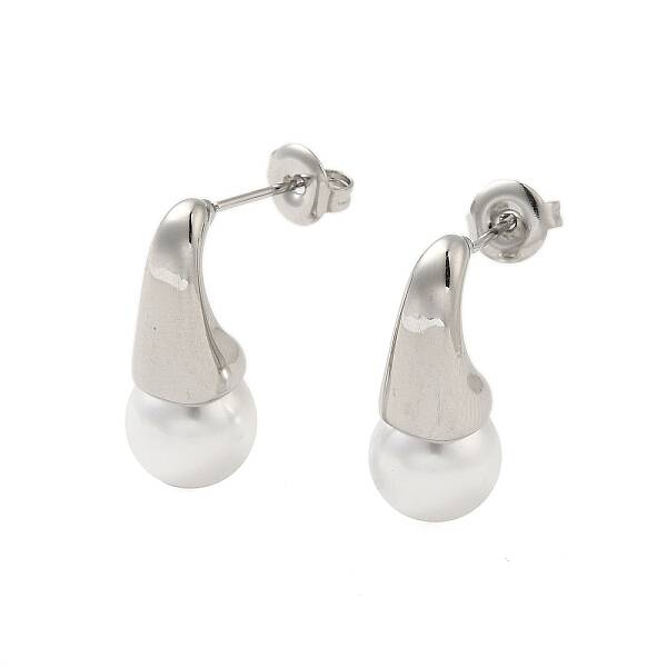 304 Stainless Steel Shell Pearl Round Stud Earrings for Women