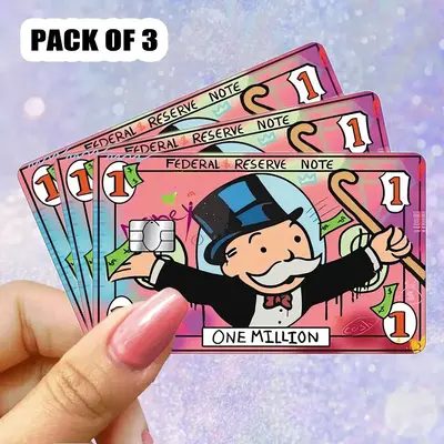 1 Dollar Funny Man Pattern Credit Card Skin Wrap Sticker, 3 Counts Cute Aesthetic Credit Card Sticker, Fashion Funny Card Cov...