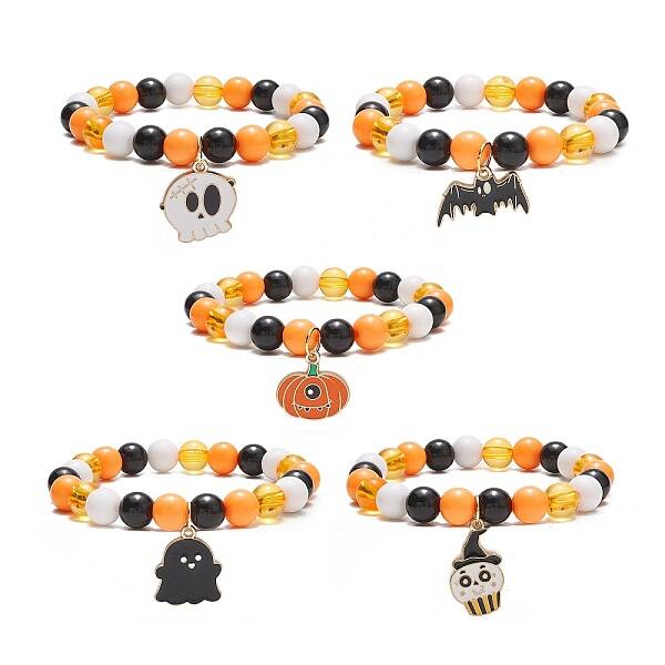 Acrylic Round Beaded Stretch Bracelet