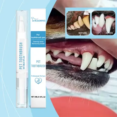 Pet Toothbrush Pen, Teeth Cleaning Kit for Pets, Breath Freshener, Toothpaste and Brush All-in-One for Cats and Dogs