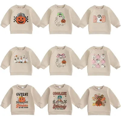 Toddler Baby Boy Girl Halloween Sweatshirt Pumpkin Ghost Print Crew Neck Long Sleeve Pullover for Fall 0-5 Years
