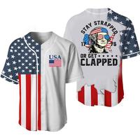4th of July Stay Strapped Or Get Clapped Jersey Shirt, Funny USA Fourth Of July Baseball Jersey Party Beer Jerseys For Sale B...