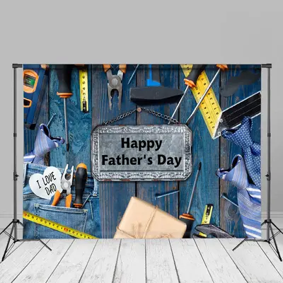 Tools Blue Jeans Tie Wood Fathers Day Photo Backdrop - Aperturee