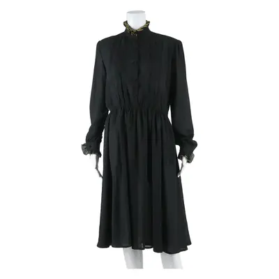 Womens Day Dress Black Long Sleeve Knee Length M