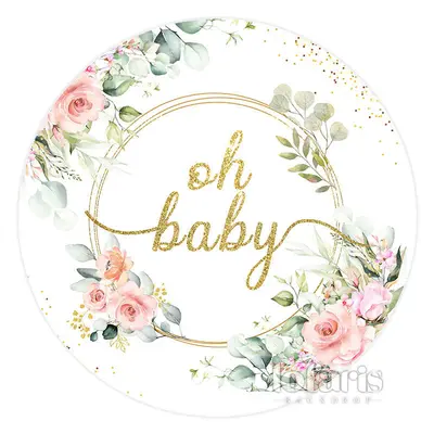 Aperturee Pink Flower And Golden Circle Baby Shower Backdrop | Round Backdrop Baby Shower | Round Backdrop Cover Diy | Circle...