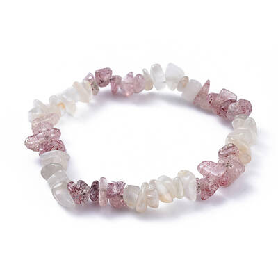 Natural White Moonstone & Strawberry Quartz Chip Stretch Bracelets