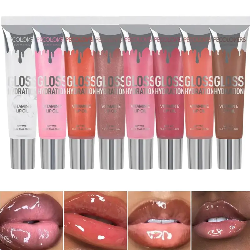 8-Color Moisture-Rich Lip Gloss - Lustrous Mirror Shine, Pearlescent Nude Tones, Nourishing Lip Oil - Perfect for Valentine's...