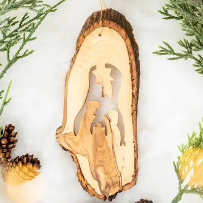 Hand-Carved Olive Wood Ornament - Holy Family