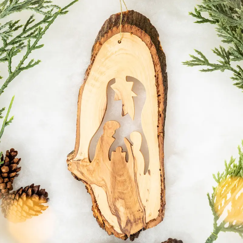 Hand-Carved Olive Wood Ornament - Holy Family