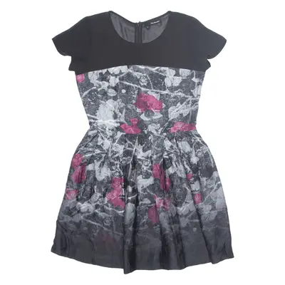 THE KOOPLES Sheer Fit & Flare Dress Black Floral Silk Short Sleeve Knee Length Womens UK 10