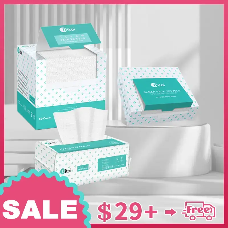 Ditoi Disposable Face Towels, Thick & Highly Absorbent Dry Wipes, Biodegradable Plant Fiber Single-use Bath Cloths, Durable T...