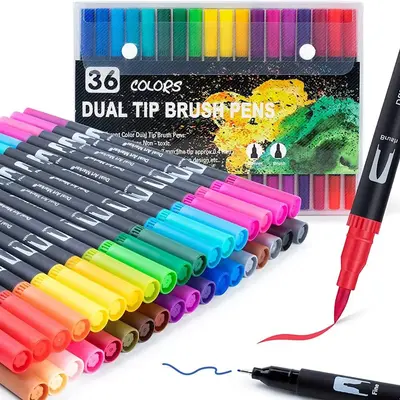 12/24/36/48/60/100/120/132 Colours Double Fibre-Tip Pens,Dual Brush Pen Set,Fine Tip Brush Art Markers for Adult Student Draw...