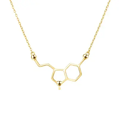 14K Gold Serotonin Molecule Pendant Necklace
