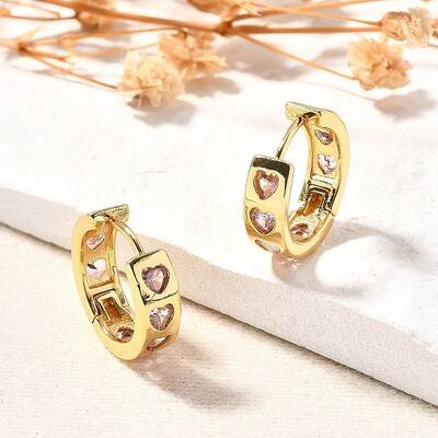 Pink Cubic Zirconia Heart Hoop Earrings