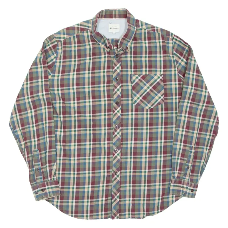 BEN SHERMAN Mens Shirt Green Check Long Sleeve XL