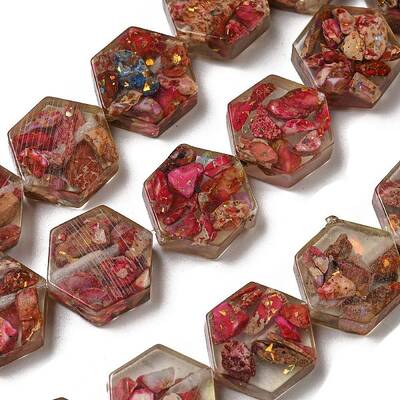 Dyed Natural Imperial Jasper with Resin Beads Strands