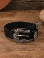 Vintage Western Style Cowboy Embossed Buckle Belt, Fashion Pu Leather Belt for Women & Men, Casual Stylish Belts for Jeans Tr...