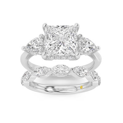 Celestia Lab Grown Princess Cut Diamond Engagement Ring with The Elara Wedding Band | 18K White Gold 3 3/4 ct. tw.