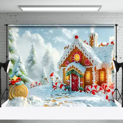 Aperturee Snow Fairy World Gingerbread House Christmas Backdrop