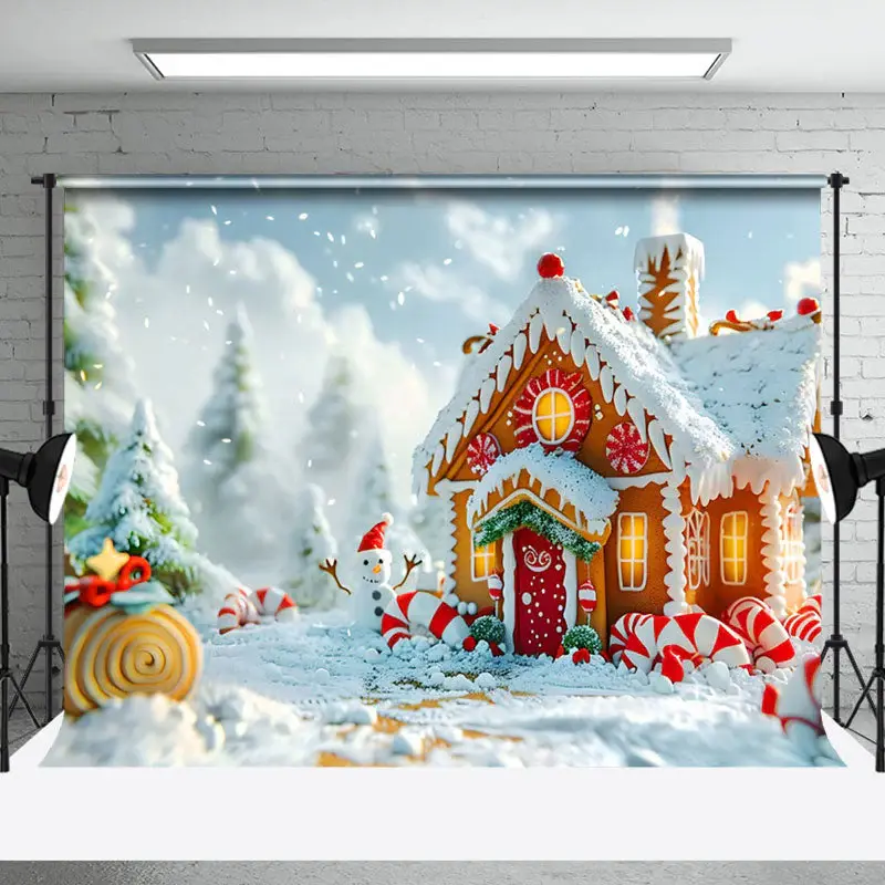 Aperturee Snow Fairy World Gingerbread House Christmas Backdrop