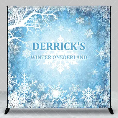 Aperturee Blue Snowy Winter Onederland Custom Name Backdrop, 3X3FT(1X1M), 15 USD, custom birthday backdrops, DZHJ07522-O